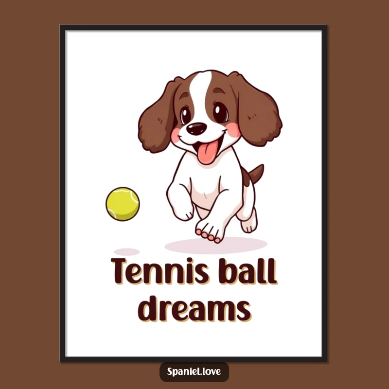 Funny Spaniel Tennis Ball Digital Art: Humorous Playtime Print!