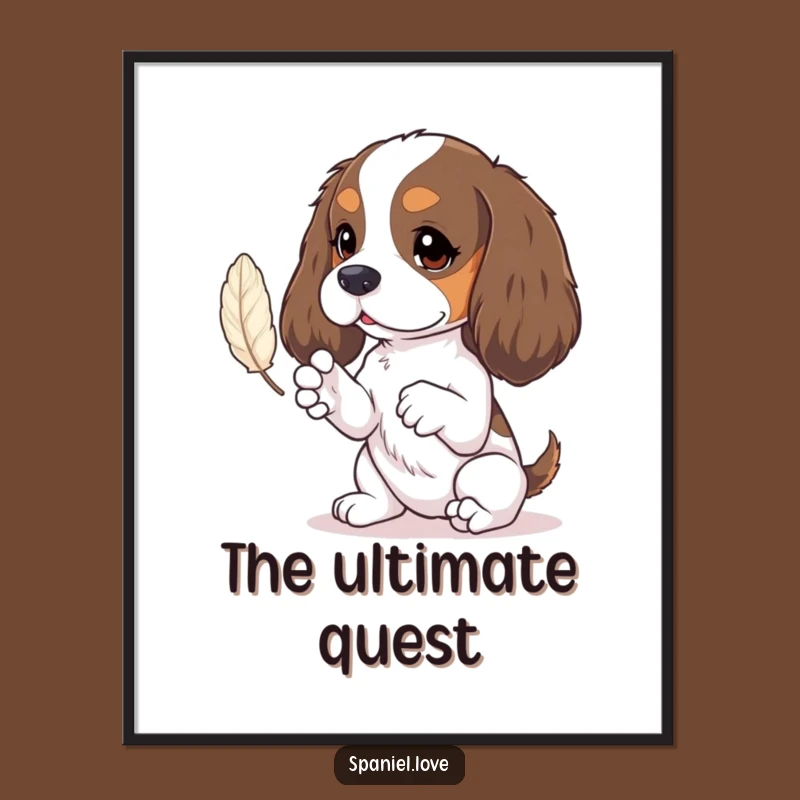 Funny Spaniel Tiny Paws Feather Play Digital Print - Instant Whimsical Art