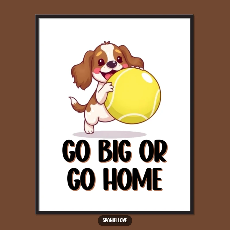 Funny Spaniel Tennis Ball Digital Art - Joyful Decor, Instant Humor Download