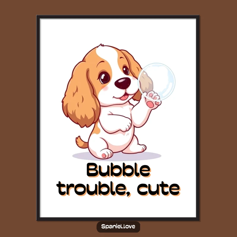 Instant Funny Spaniel Pup Bubble Pawing Digital Art: Printable Dog Decor