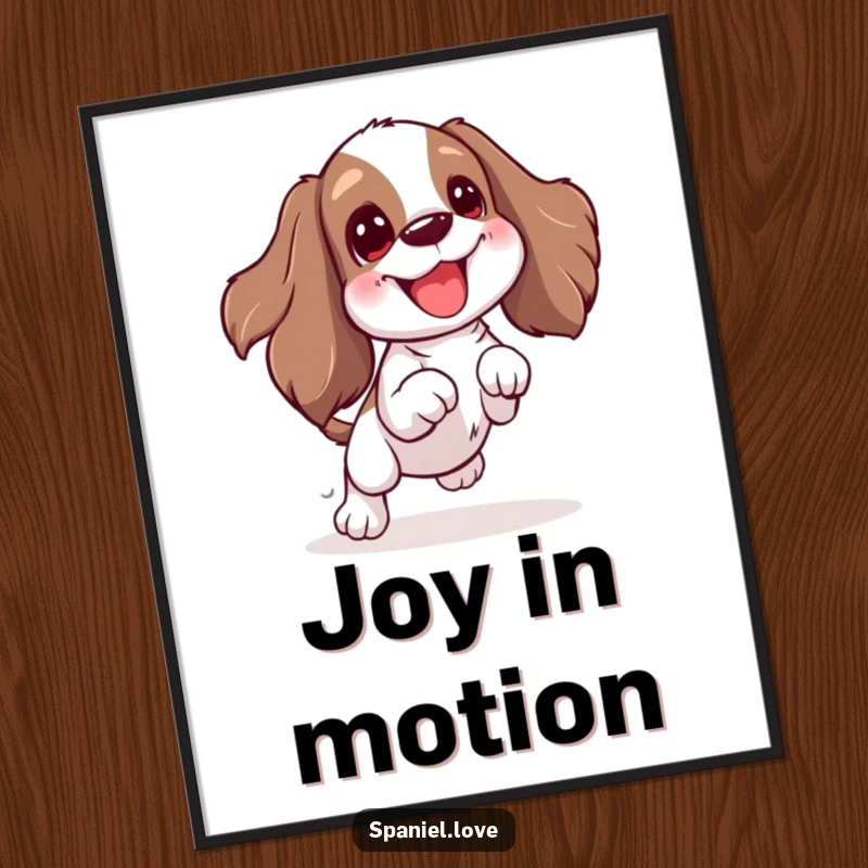 Funny Spaniel digital art print showing an excited wiggle and jump for a toy. This artwork radiates pure energy and canine playfulness, perfect for dynamic decor.