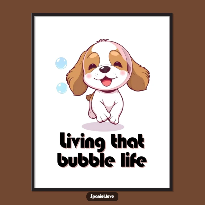 Funny Spaniel Bubble Chase Digital Art - Enthusiastic Decor, Instant Humor Download