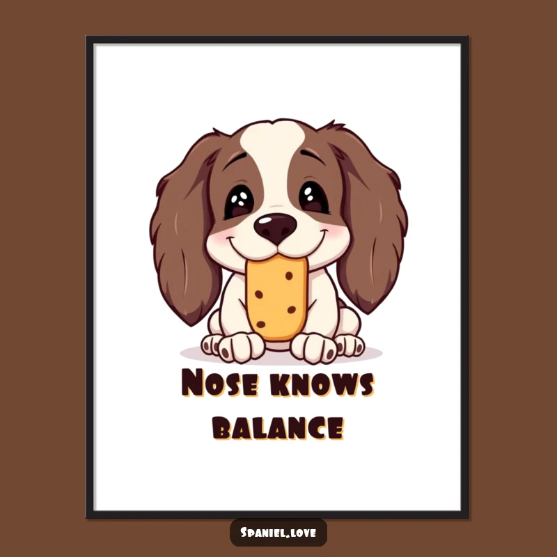 Funny Spaniel Treat Balance Digital Art: Hilarious Silly Grin Dog Decor