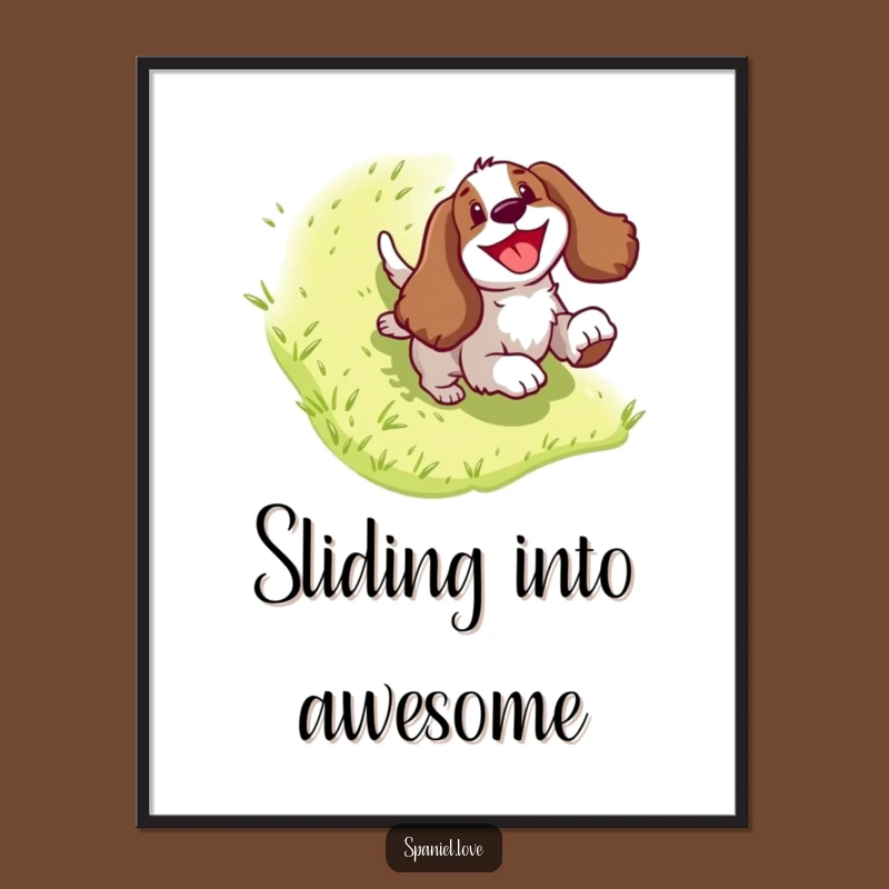 Funny Spaniel Hill Slide Digital Art: Instant Joyful Dog Decor, Ultimate Funny Gift