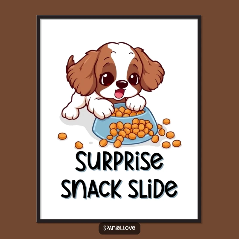 Funny Spaniel Digital Art: Kibble Slide Surprise, Instant Download Gift