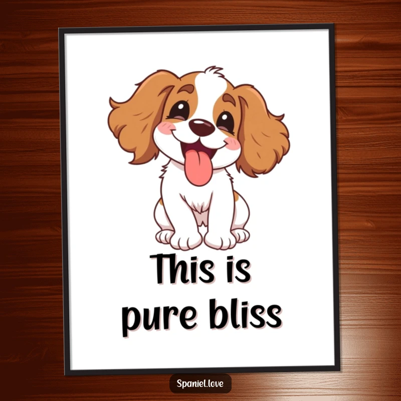 Funny Spaniel Digital Art: A gleeful dog spinning with delight, tongue happily out, printable art for humorous home decor.