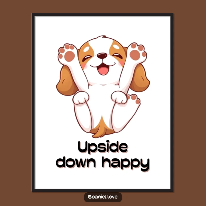 Funny Spaniel Back Roll Digital Art: Happy Dog Paws Up Print