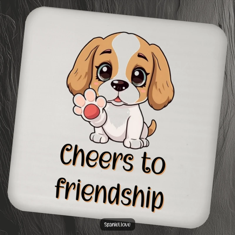 Funny Spaniel coaster with wide, adoring eyes and an offered paw. This coaster adds loving protection and a heartwarming touch to any surface.