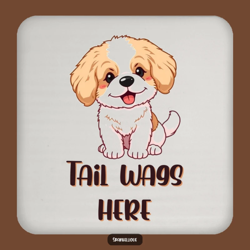 Funny Fluffy Spaniel Puppy Big Ears Wagging Tail Coaster: Protect with Cute