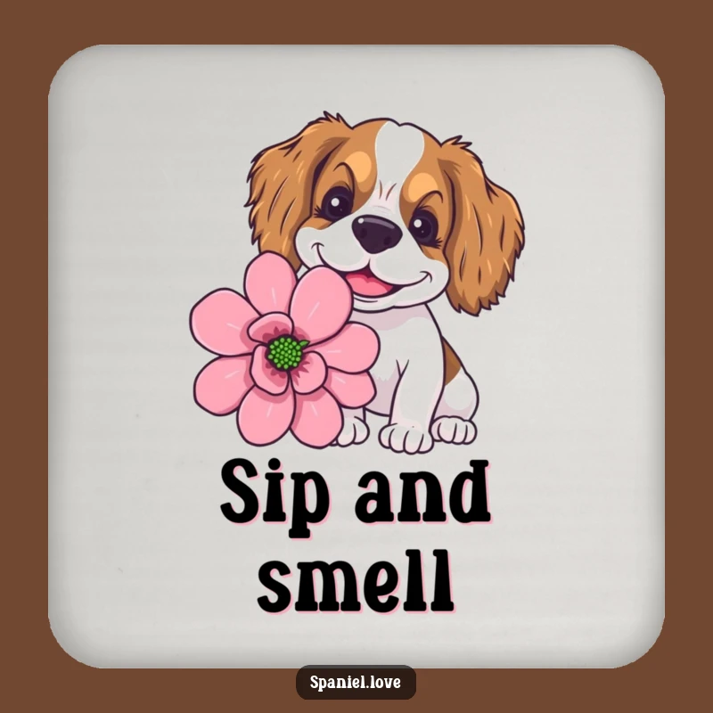 Funny Goofy Spaniel Giant Flower Sniffing Coaster: Protect with Charm