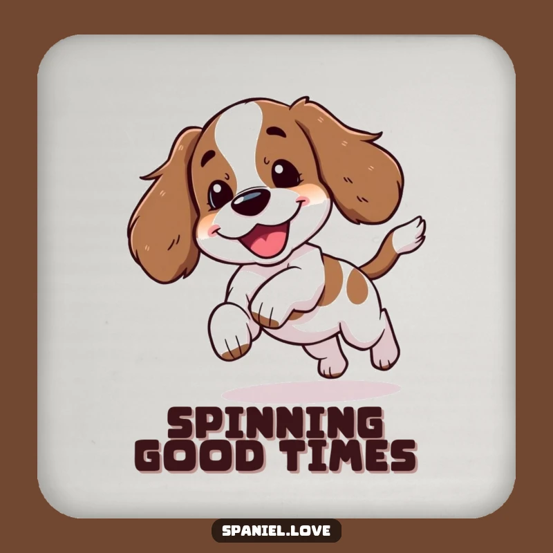 Funny Spaniel Chasing Tail Yipping Coaster: Protect with Playfulness