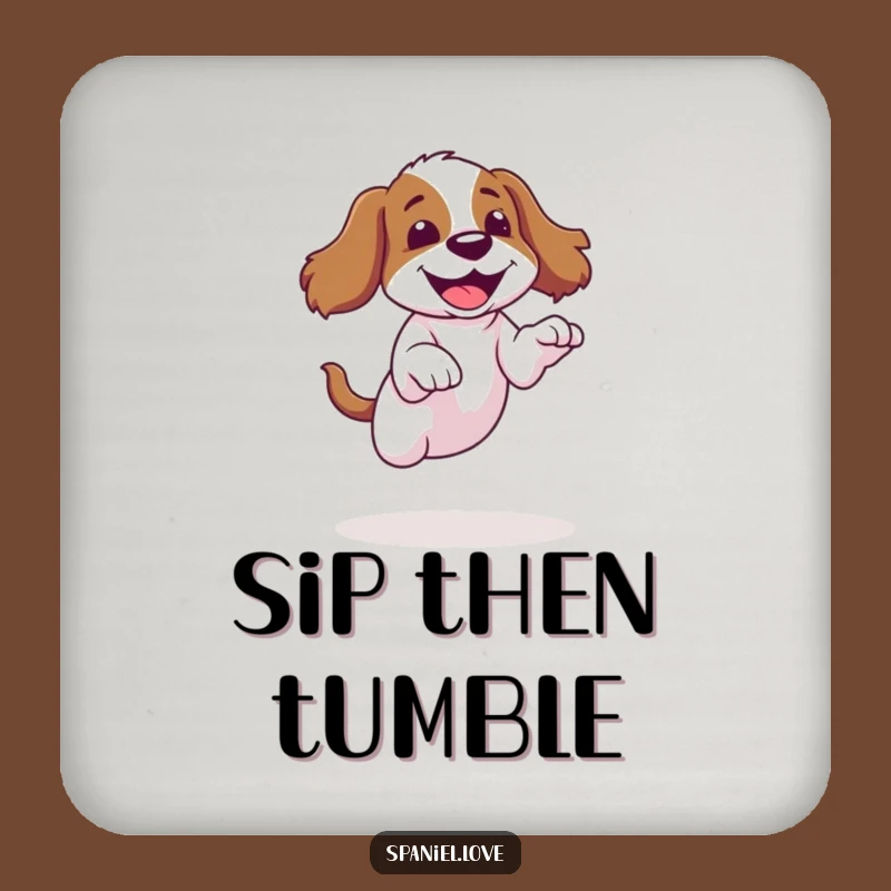 Funny Spaniel Jump Fail Coaster - Protect Surfaces with Humor!