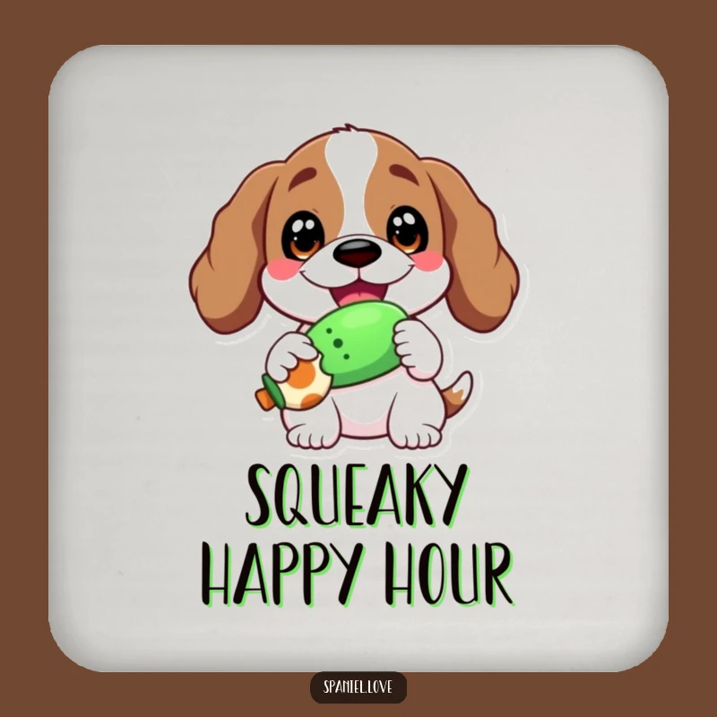 Funny Spaniel Squeaky Toy Drink Coaster: Protect Surfaces with Happiness