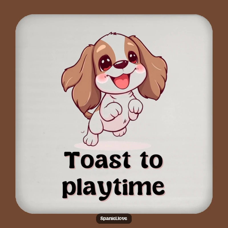 Funny Spaniel Playtime Coaster: Excited Wiggle Protects Surfaces with Fun