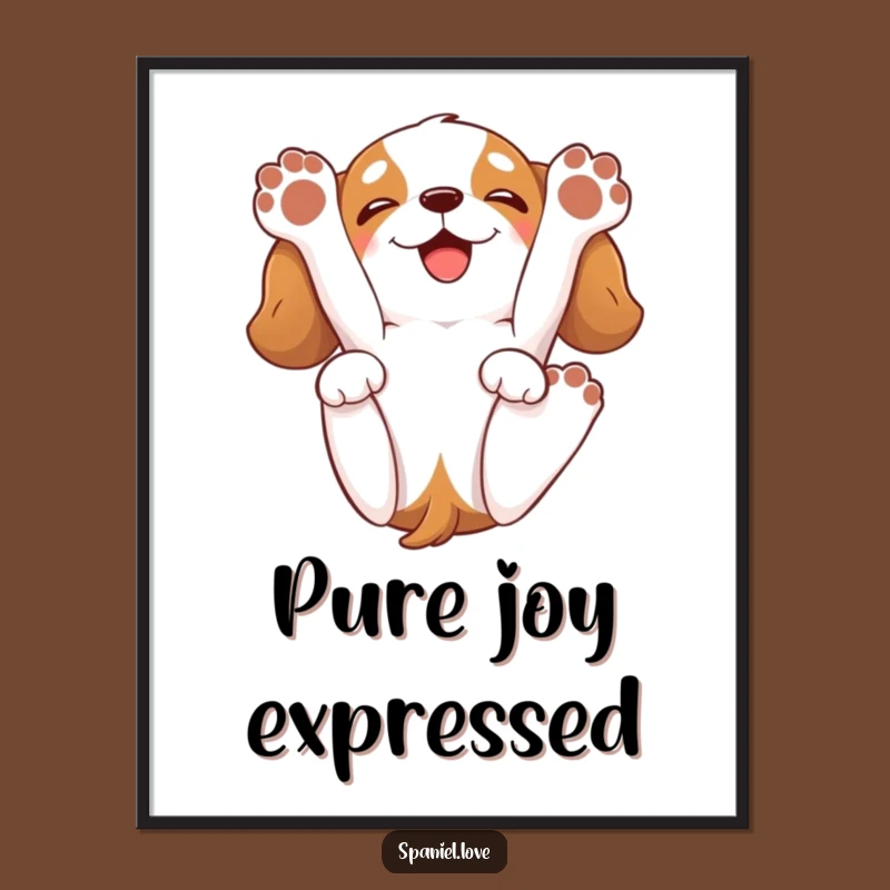 Funny Spaniel Back Roll Poster: Happy Dog Paws Up Wall Art