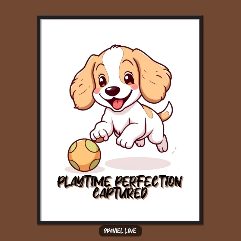 Funny Spaniel Ball Chase Poster: Decorate with Doggy Delight