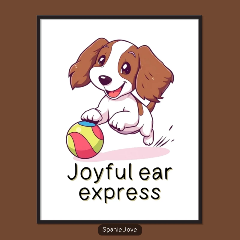 Funny Spaniel Ball Chase Poster: Joyful Dog Ears Flapping Wall Art