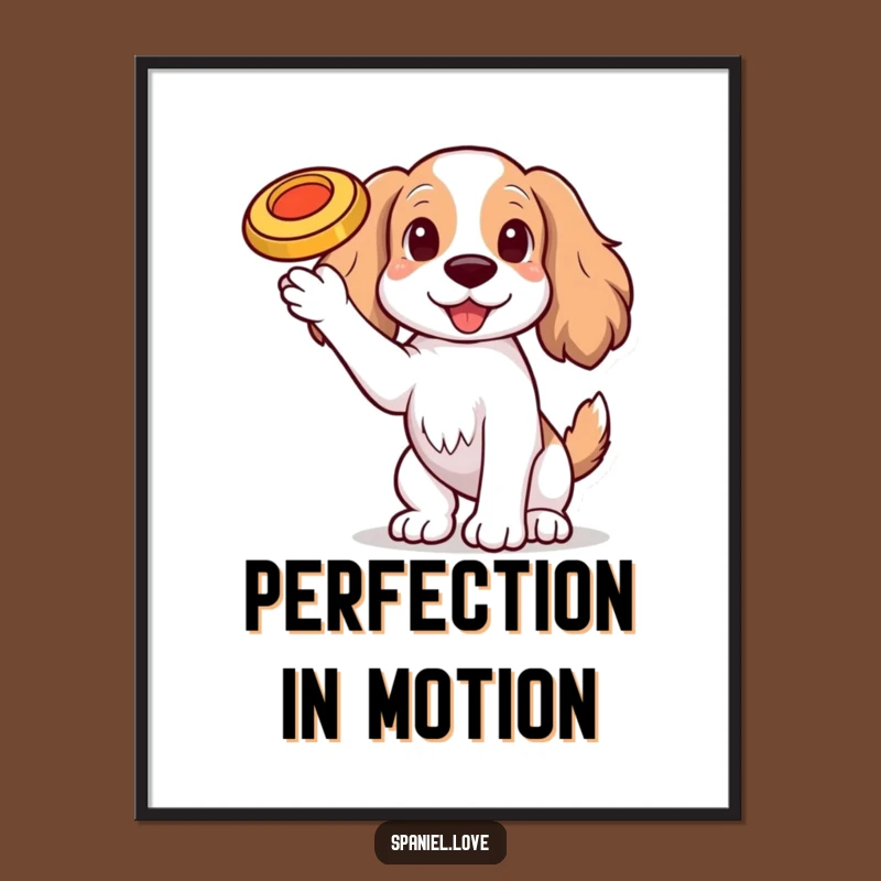 Funny Spaniel Frisbee Poster: Dog Balancing Art, Whimsical Funny Gift Decor