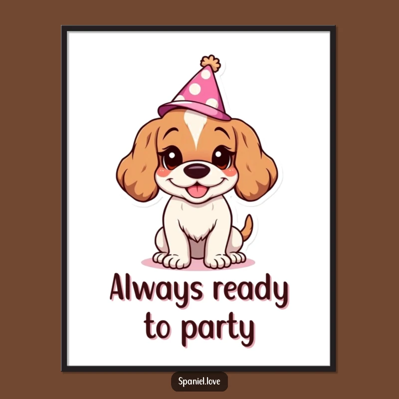 Funny Spaniel Party Poster: Goofy Grin Wall Art for Joyful Decor