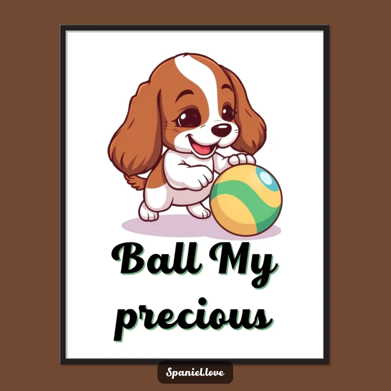 Funny Spaniel Poster - Mischievous Dog Nudging Ball Art, Playful Wall Decor Gift