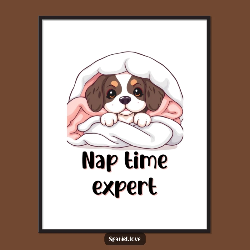 Funny Spaniel Puppy Poster: Blanket Peek Art, Unique Funny Gift Decor