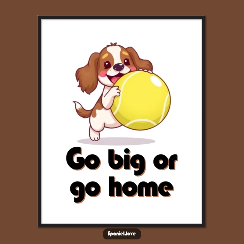 Funny Spaniel Tennis Ball Poster - Joyful Dog Art, Whimsical Wall Decor