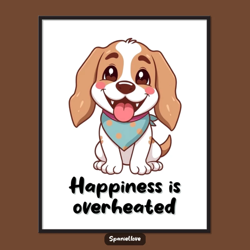 Happy Spaniel Bandana Poster - Cheerful Dog Art Print Gift