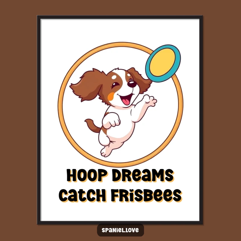 Funny Spaniel Hoop Leap Poster: Dynamic Wall Art of an Athletic Dog