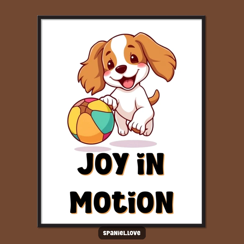 Funny Spaniel Art Poster: Joyful Dog Ball Chase for Energetic Wall Decor