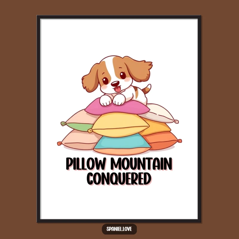 Funny Spaniel Pillow Pounce Poster: Whimsical Dog Art for Any Room