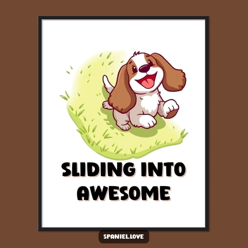 Funny Spaniel Hill Slide Poster: Joyful Dog Art Print, Ideal Wall Decor Funny Gift