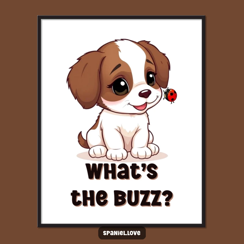 Funny Spaniel Ladybug Curiosity Poster: Whimsical Dog Wall Art Gift