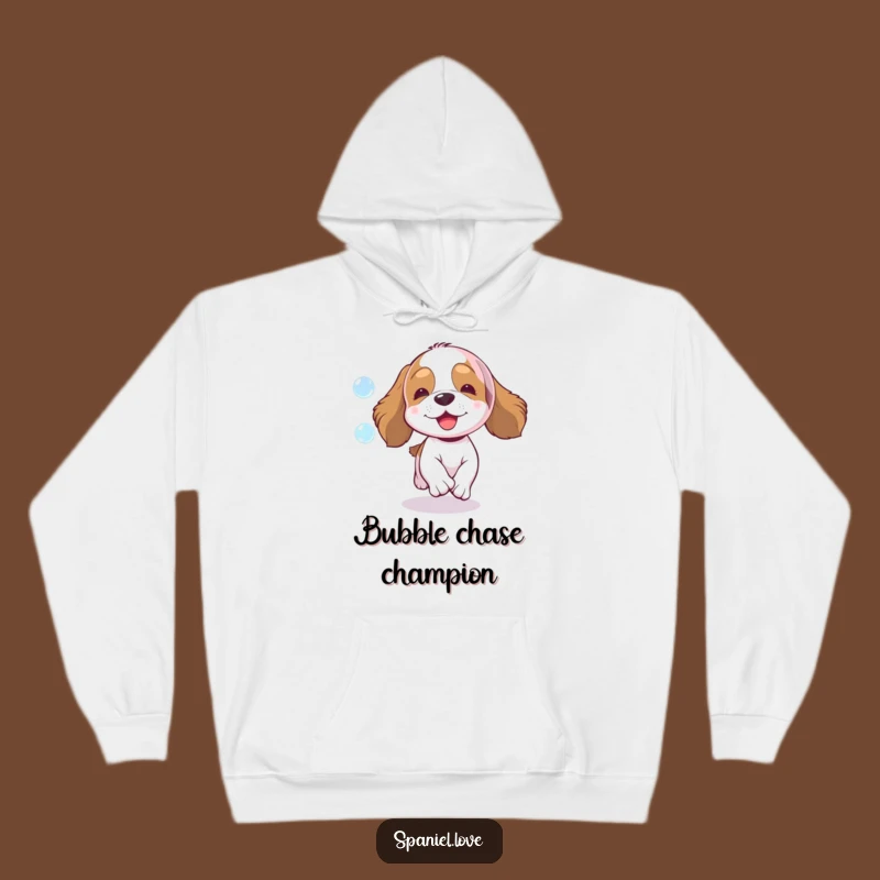 Funny Spaniel Bubble Chase Hoodie - Cozy Enthusiasm, Warm & Humorous Gift