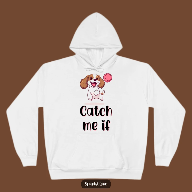 Cozy Funny Spaniel Frisbee Hoodie: Warmth Meets Hilarious Doggy Play