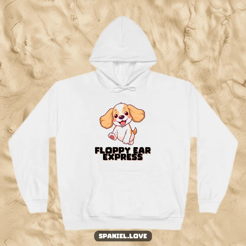 Funny Spaniel Hoodie: A cozy hoodie featuring a spaniel captured mid-jump, ears flying, exuding playful energy.