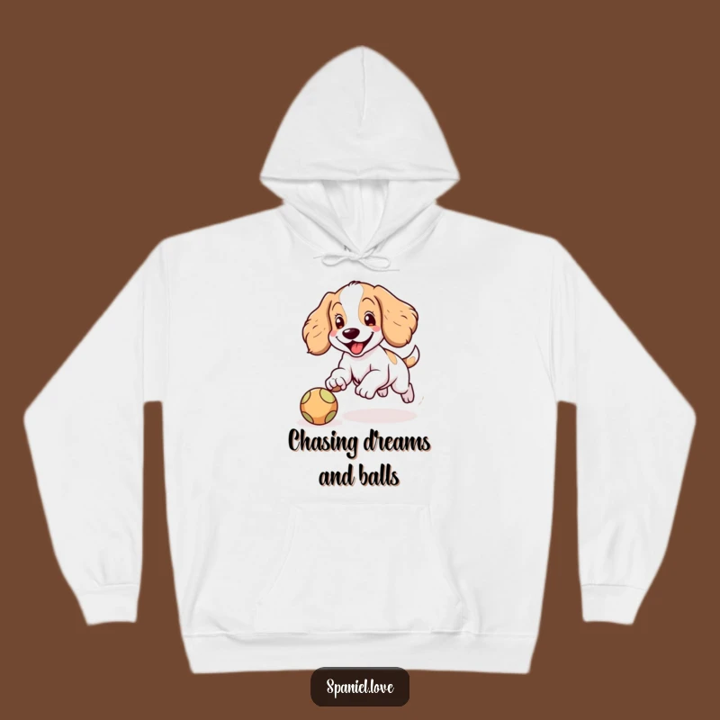 Funny Spaniel Ball Chase Hoodie: Cozy Comfort and Canine Joy