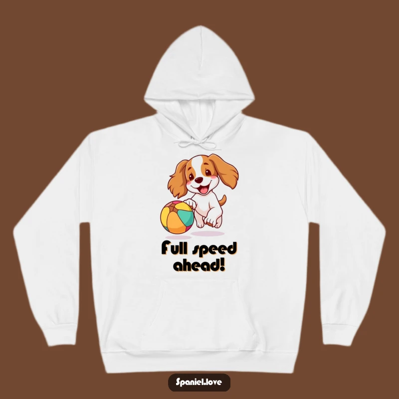 Funny Spaniel Hoodie: Joyful Ears Flapping Dog Ball Chase Comfort Gift