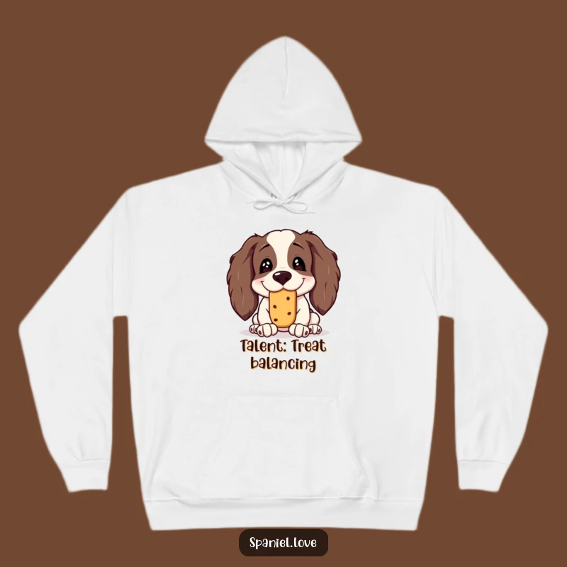 Funny Spaniel Treat Balance Hoodie: Cozy & Hilarious Silly Grin Spaniel Gift