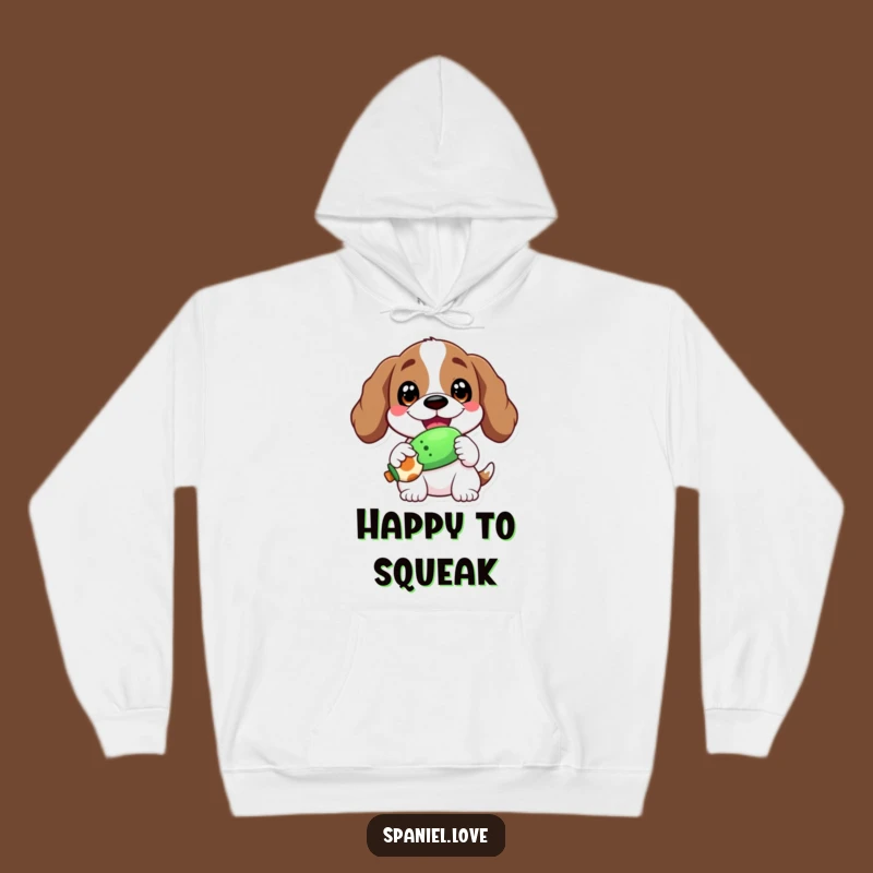 Funny Spaniel Squeaky Toy Hoodie: Cozy Grin & Squeak Comfort Gift