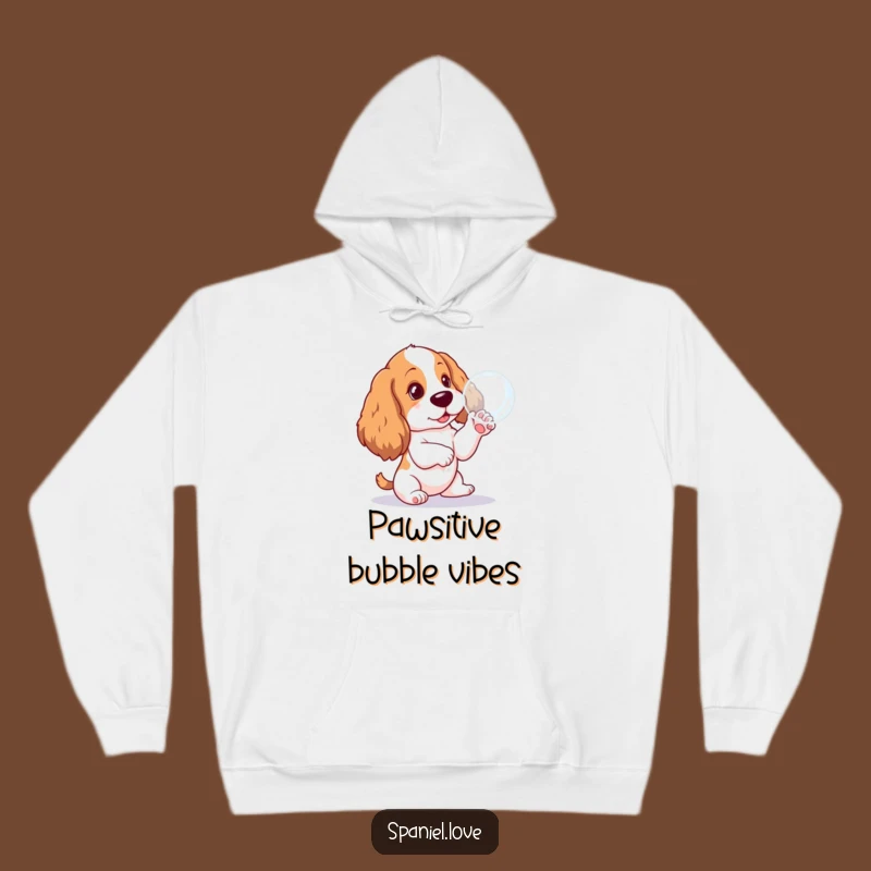 Cozy Funny Spaniel Pup Bubble Pawing Hoodie: Warm Dog Lover Gift