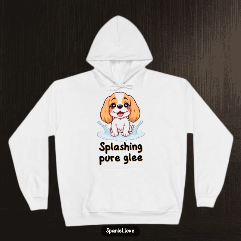 Funny Spaniel Hoodie: A spaniel with bright, twinkling eyes splashes enthusiastically in a puddle of bubbly giggles.