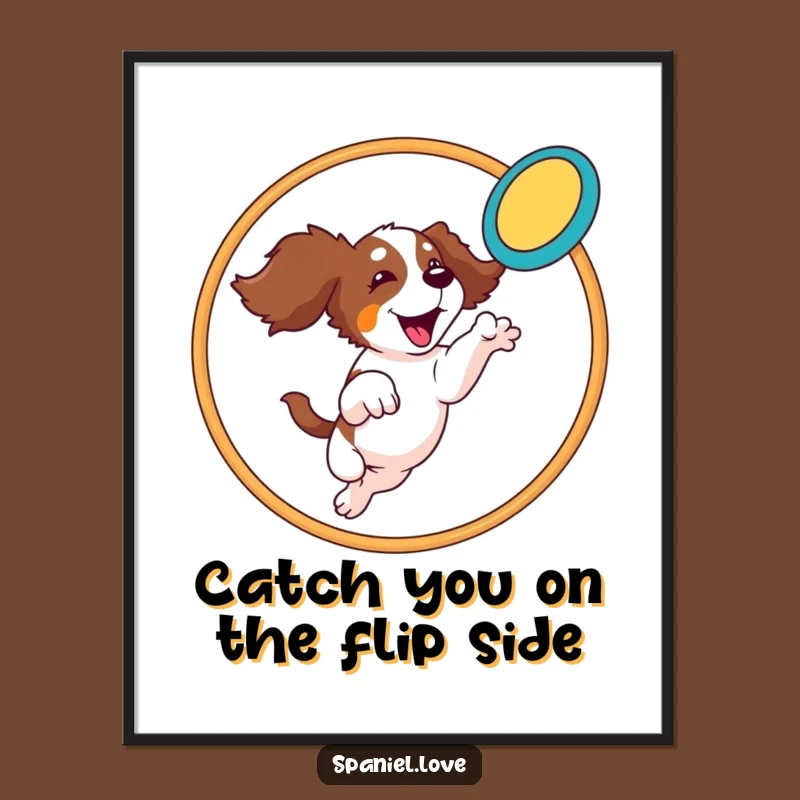 Free Printable Wall Art: Leaping Spaniel Frisbee Catch, Hilarious Action Dog Decor