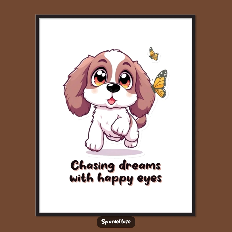 Funny Free Printable Spaniel Art: Butterfly Excitement, Downloadable Wall Decor!