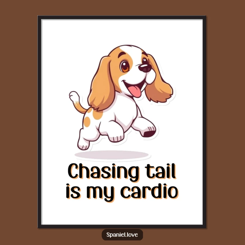 Funny Free Printable Wall Art: Spaniel Chasing Tail - Quirky Downloadable Decor