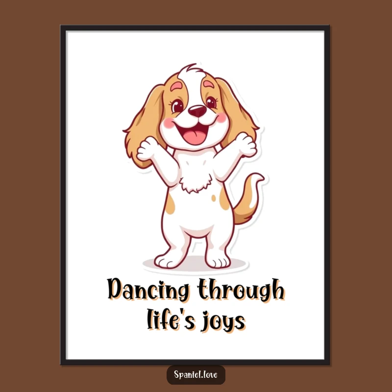 Free Printable Wall Art: Comical Spaniel Happy Dance, Funny Downloadable Art for Dog Lovers