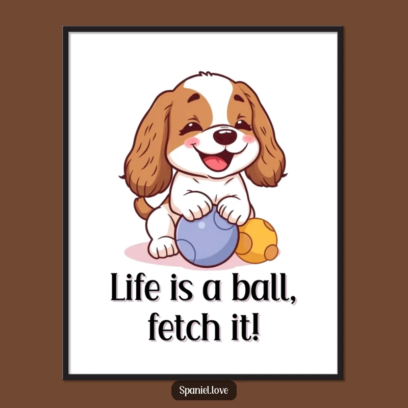 Free Printable Spaniel Wall Art: Cute Barking Ball Downloadable Art Gift