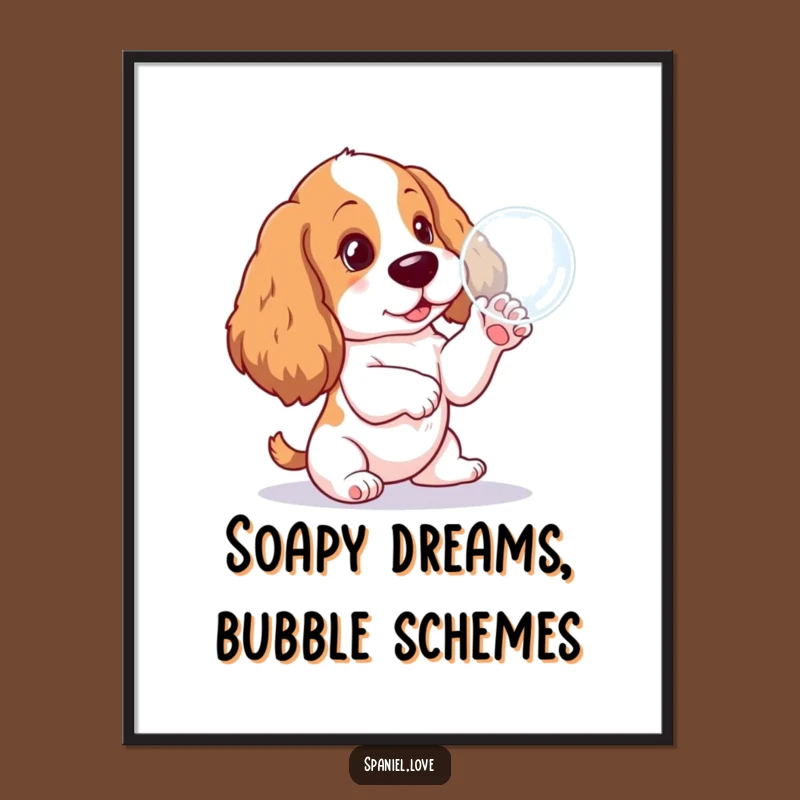 Free Printable Wall Art: Funny Spaniel Pup & Bubbles for a Whimsical Downloadable Decor Gift