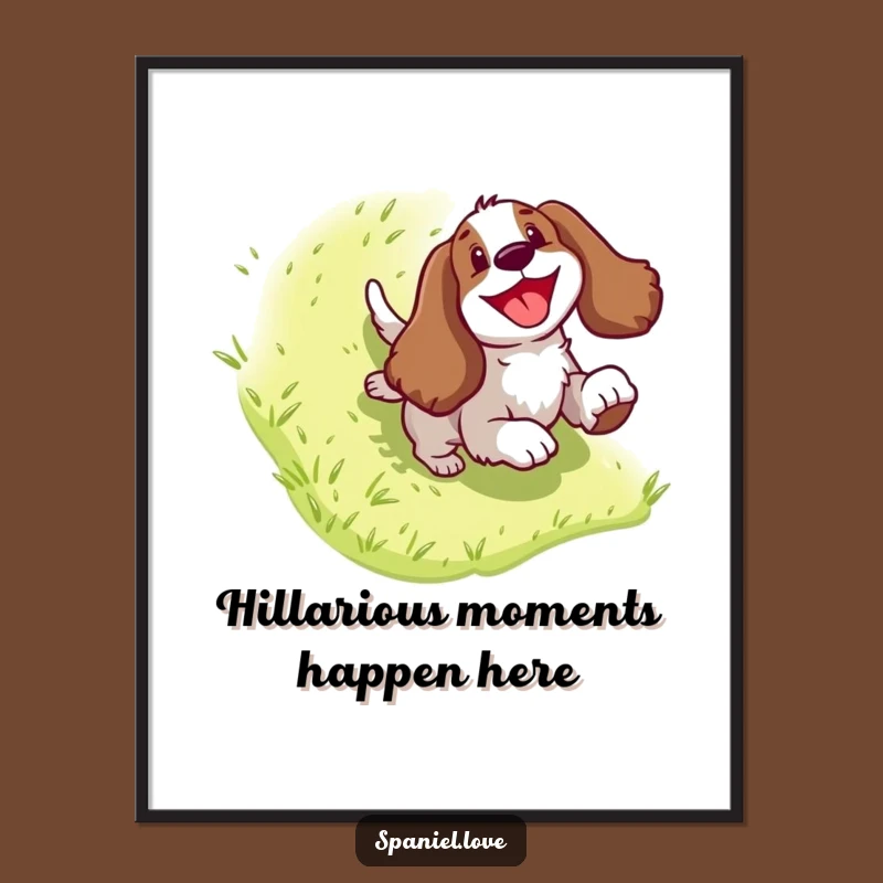 Free Printable Wall Art: Hilarious Spaniel Sliding Downhill, Funny Downloadable Art for Dog Lovers
