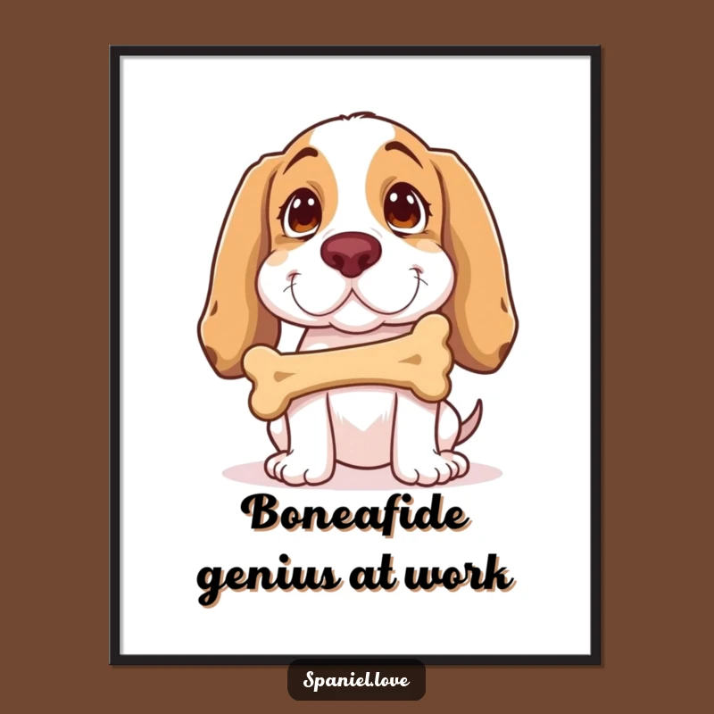 Free Printable Wall Art: Spaniel Bone Balance, Hilarious Dog Downloadable Decor
