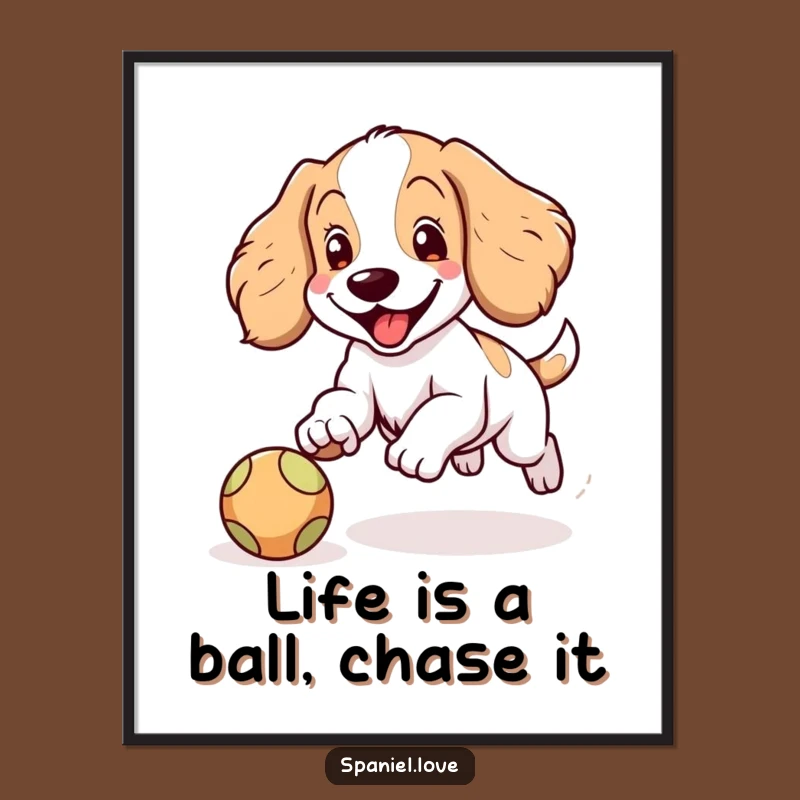 Funny Free Printable Spaniel Art: Joyful Ball Chase, Downloadable Wall Decor!